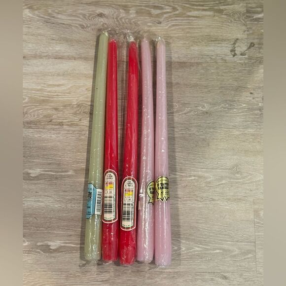Vintage set of 5 12” Taper Candles: Red, Lavender, Green All Still Wrapped - Picture 1 of 5